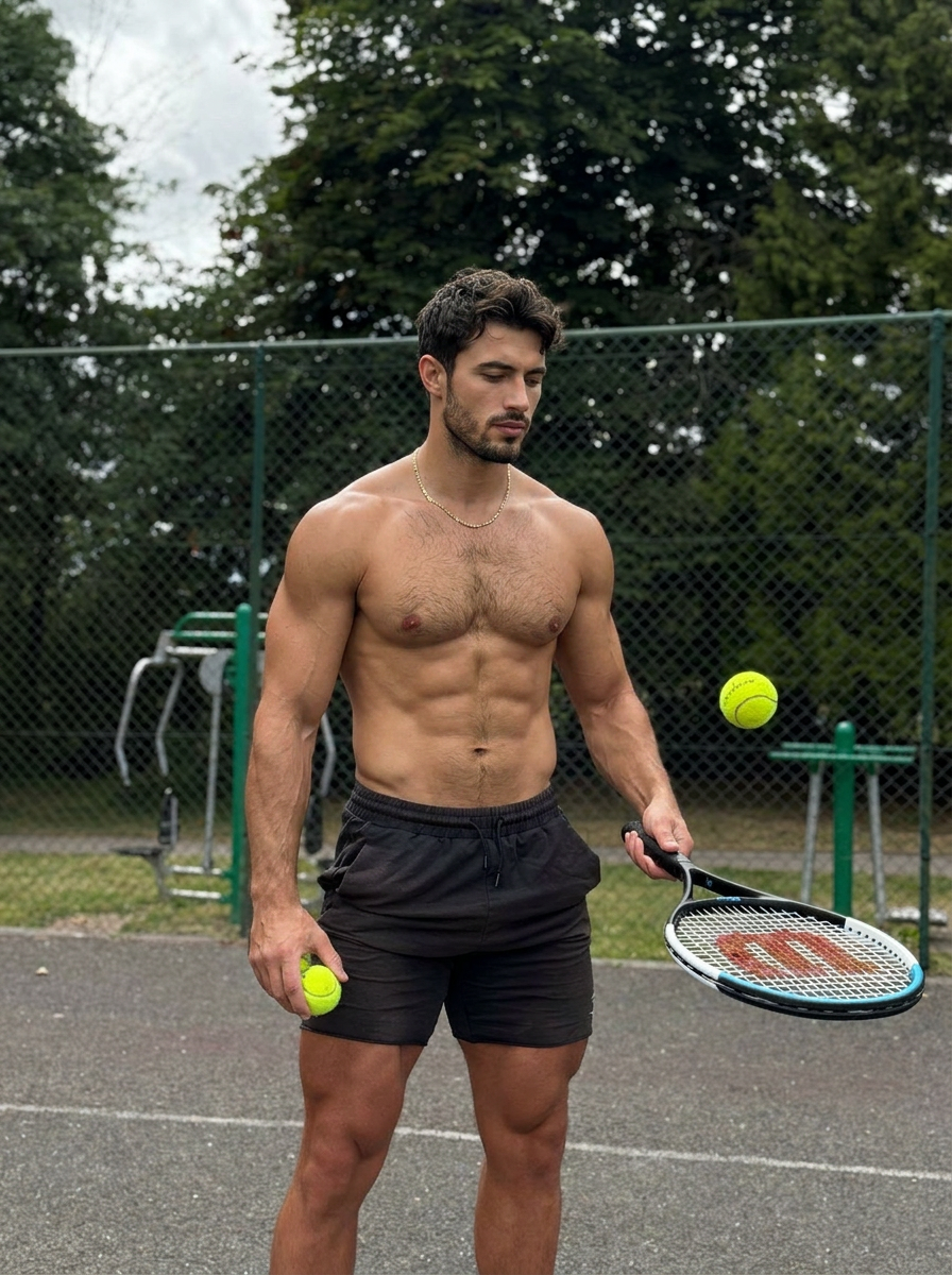 Cyrus Cruz standing on an outdoor tennis court